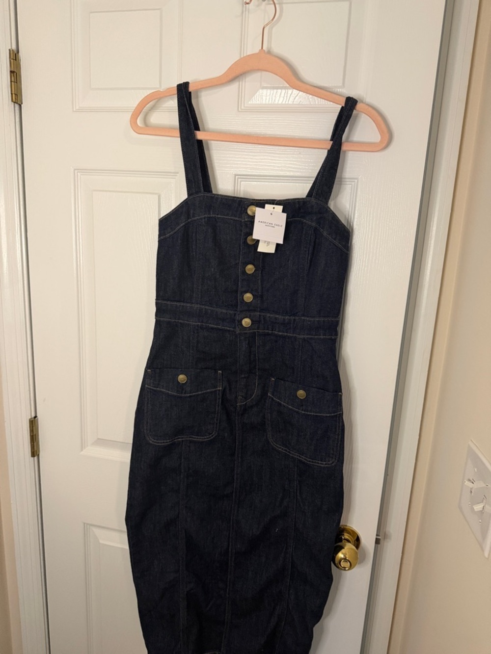 NWT American Eagle Outfitters Dark Blue Denim Button-Front midi Dress